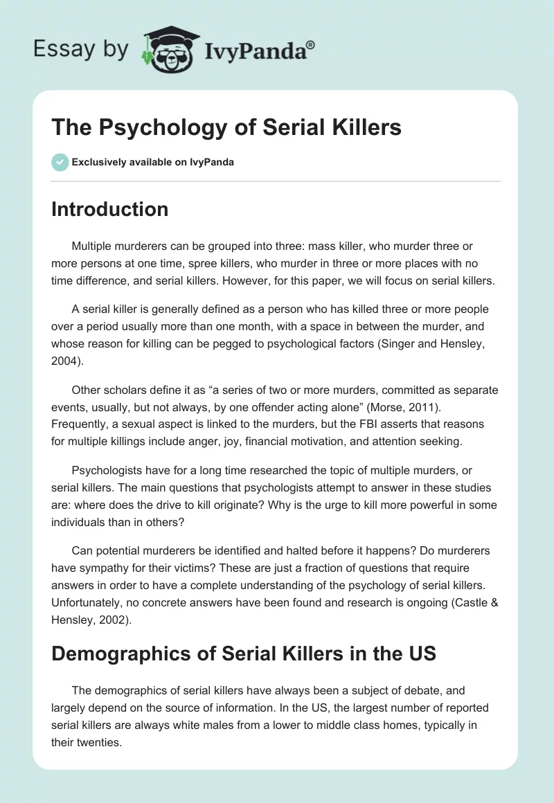 The Psychology of Serial Killers. Page 1