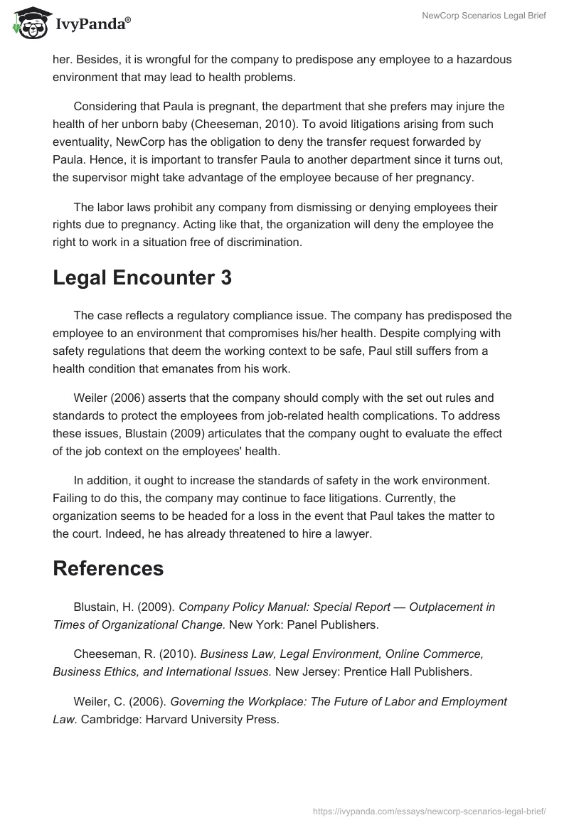 NewCorp Scenarios Legal Brief. Page 2