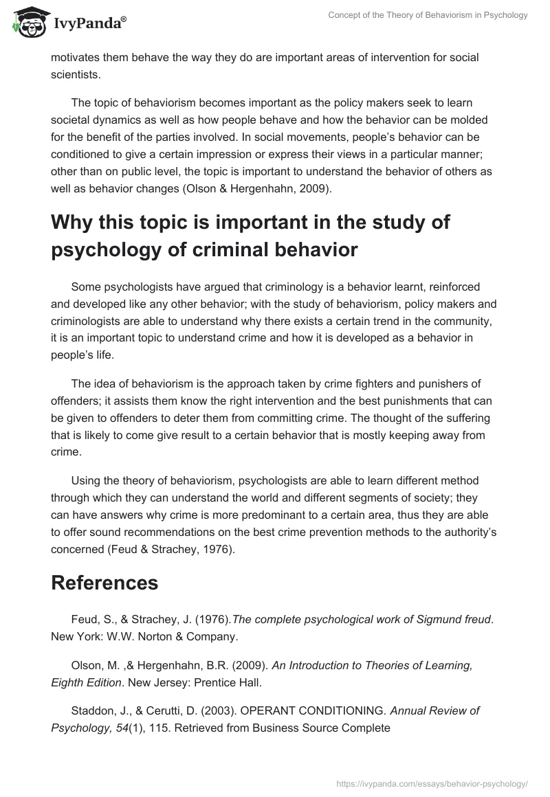 Concept of the Theory of Behaviorism in Psychology. Page 2