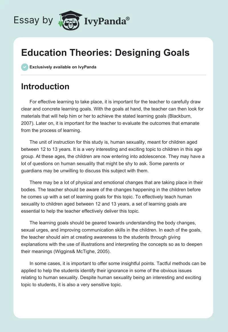 Education Theories: Designing Goals. Page 1