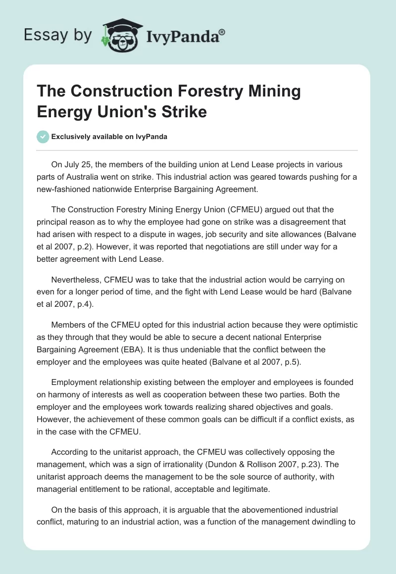 The Construction Forestry Mining Energy Union's Strike. Page 1