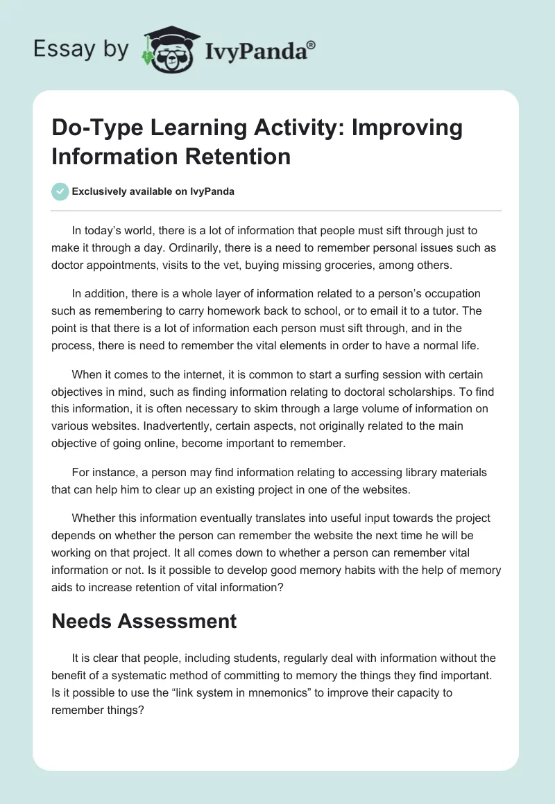 Do-Type Learning Activity: Improving Information Retention. Page 1