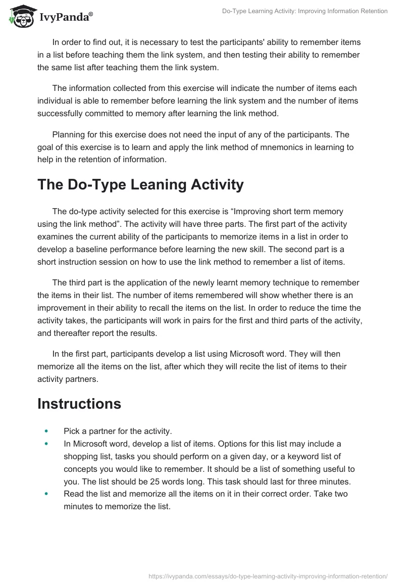 Do-Type Learning Activity: Improving Information Retention. Page 2