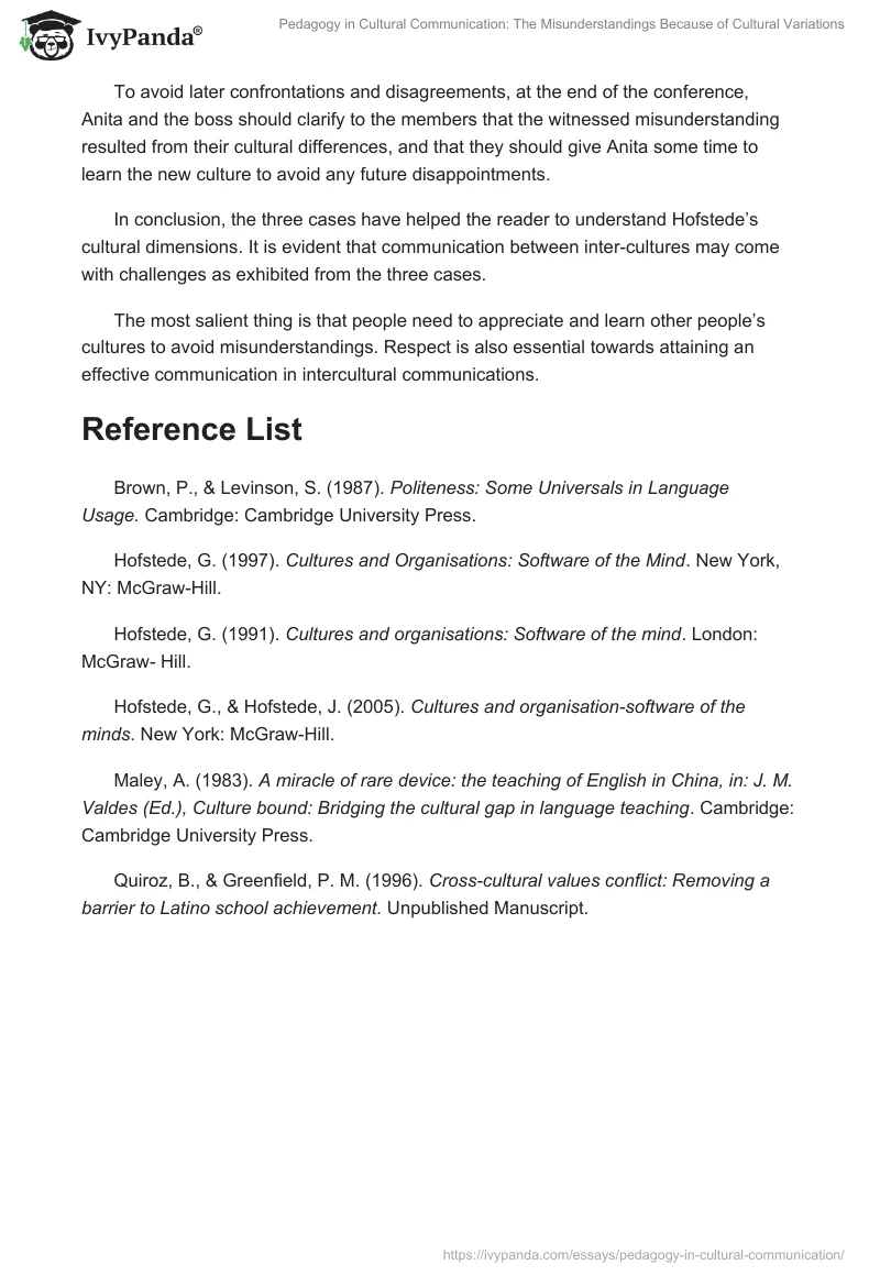 Pedagogy in Cultural Communication: The Misunderstandings Because of Cultural Variations. Page 5