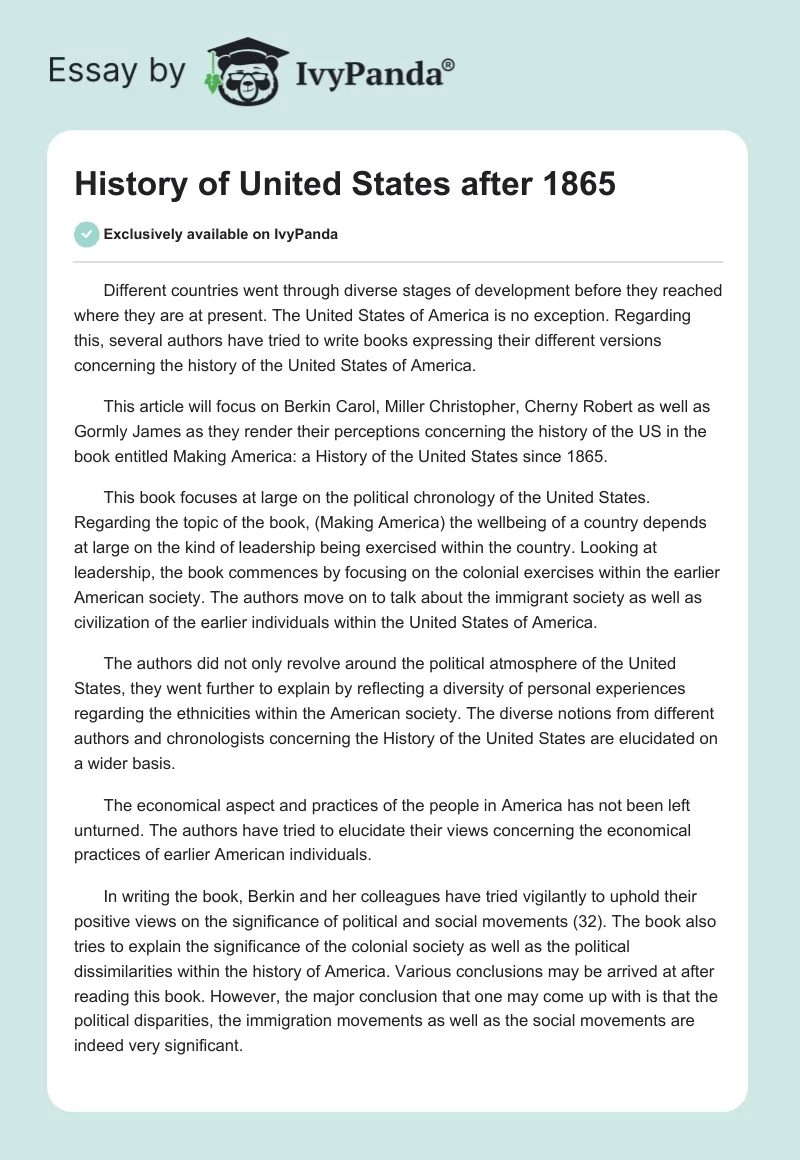 History of United States after 1865. Page 1