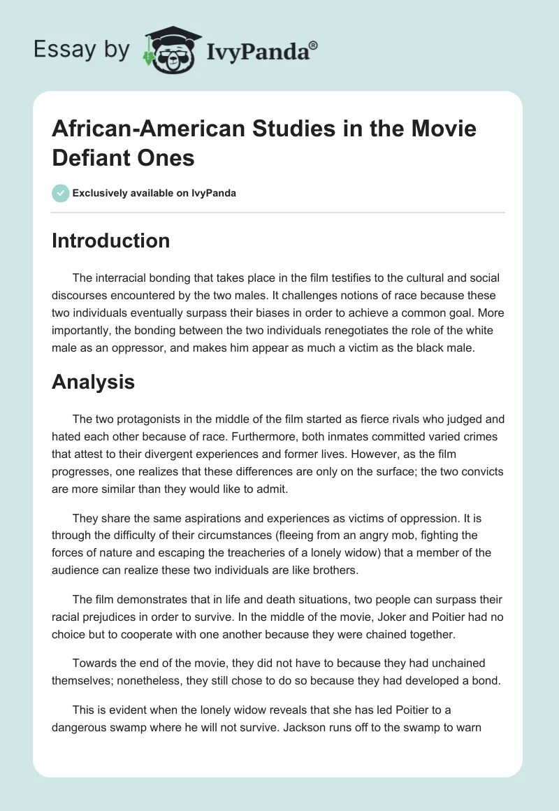 African-American Studies in the Movie "Defiant Ones". Page 1