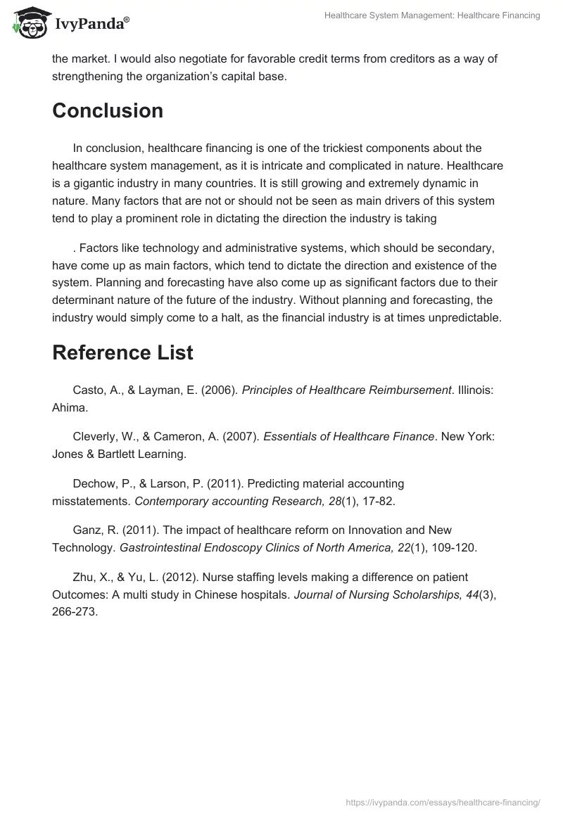 Healthcare System Management: Healthcare Financing. Page 5