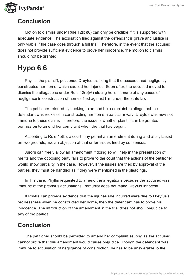 Law: Civil Procedure Hypos. Page 2
