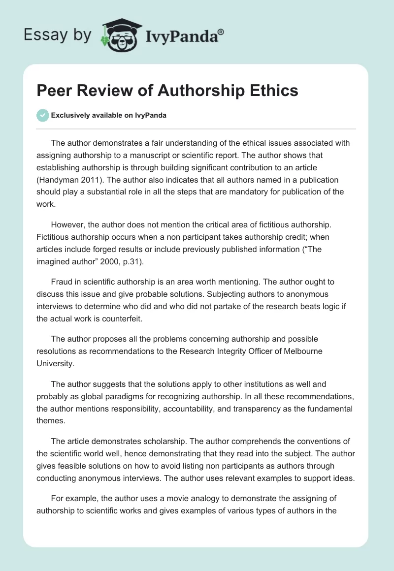 Peer Review of Authorship Ethics. Page 1