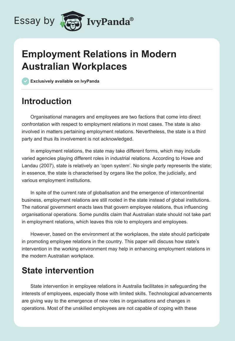 Employment Relations in Modern Australian Workplaces. Page 1