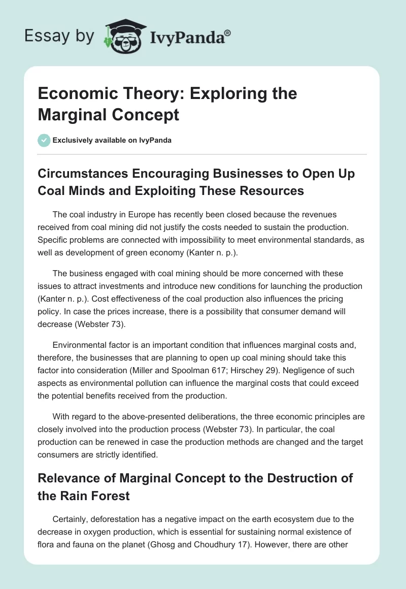 Economic Theory: Exploring the Marginal Concept. Page 1