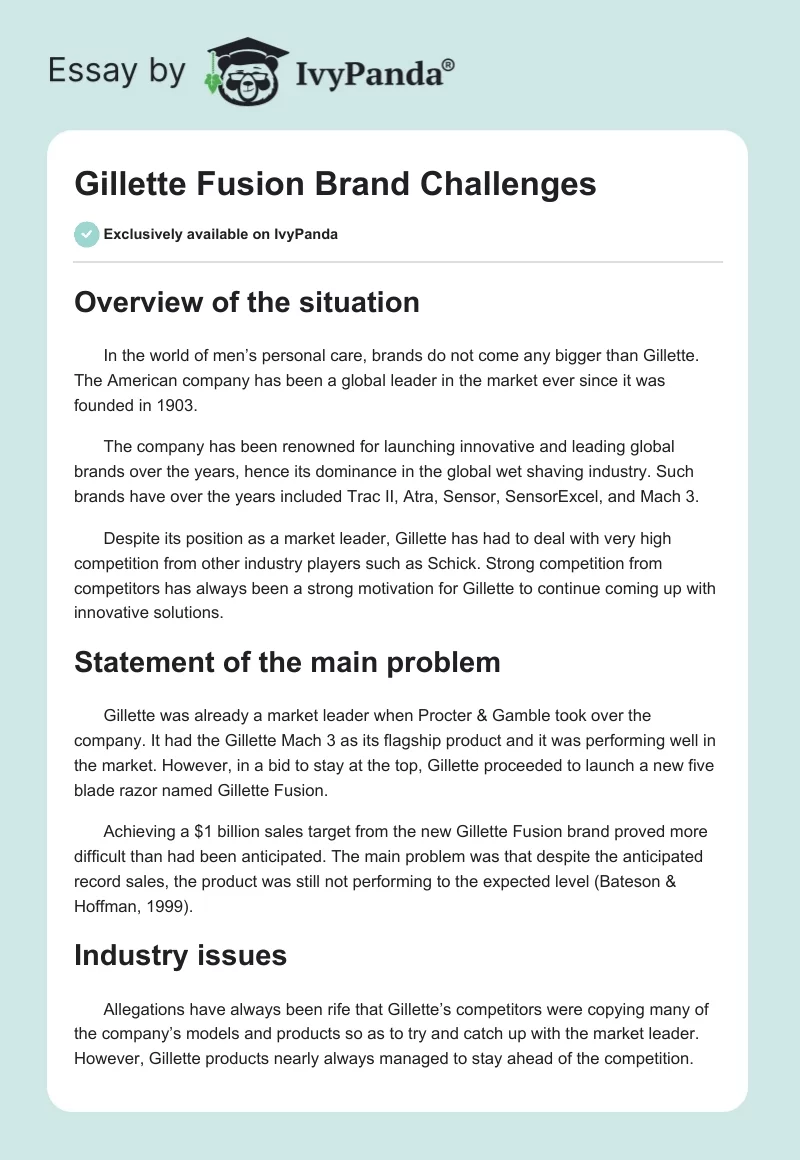 Gillette Fusion Brand Challenges. Page 1