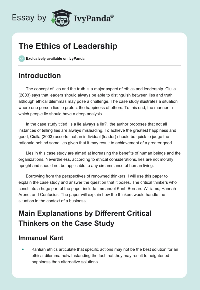 The Ethics of Leadership. Page 1