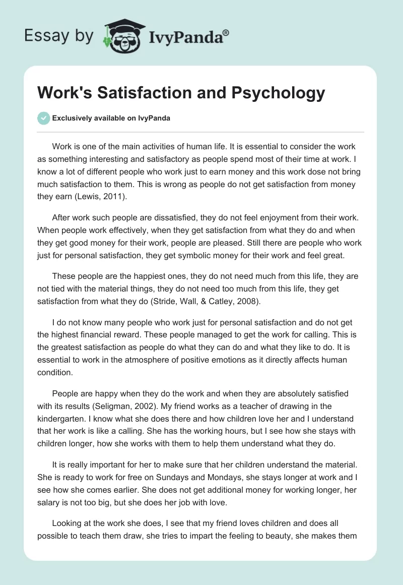 Work's Satisfaction and Psychology. Page 1