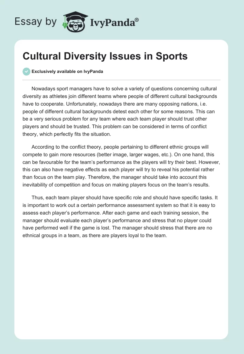 Cultural Diversity Issues in Sports. Page 1