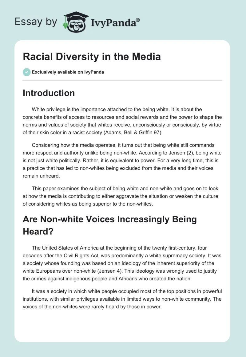 Racial Diversity in the Media. Page 1