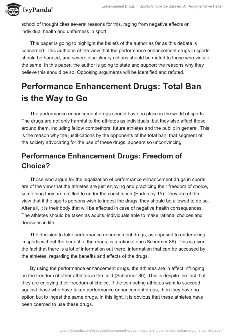 Enhancement Drugs in Sports Should Be Banned: An Argumentative Paper. Page 2