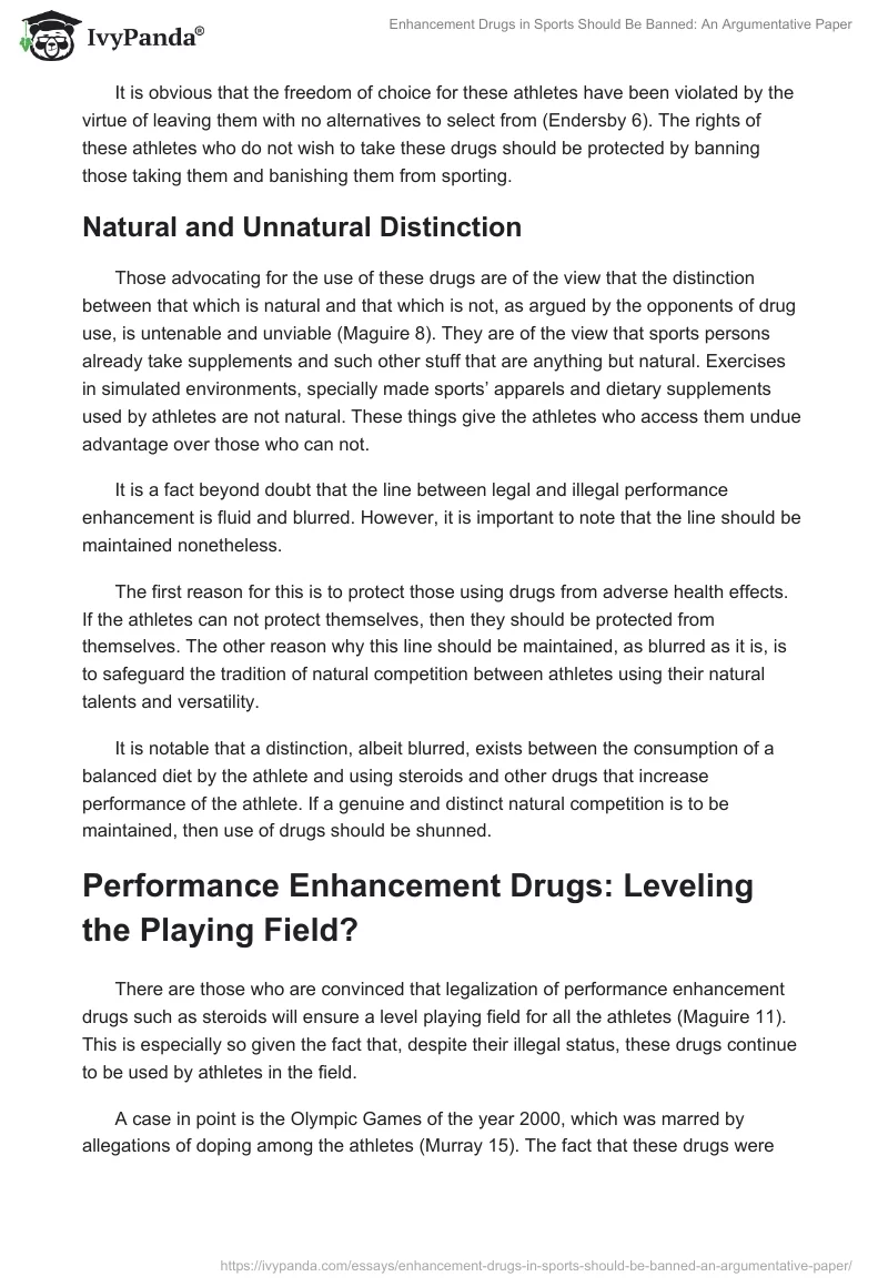 Enhancement Drugs in Sports Should Be Banned: An Argumentative Paper. Page 3