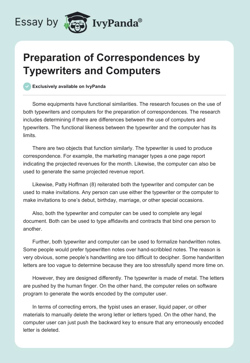Preparation of Correspondences by Typewriters and Computers. Page 1