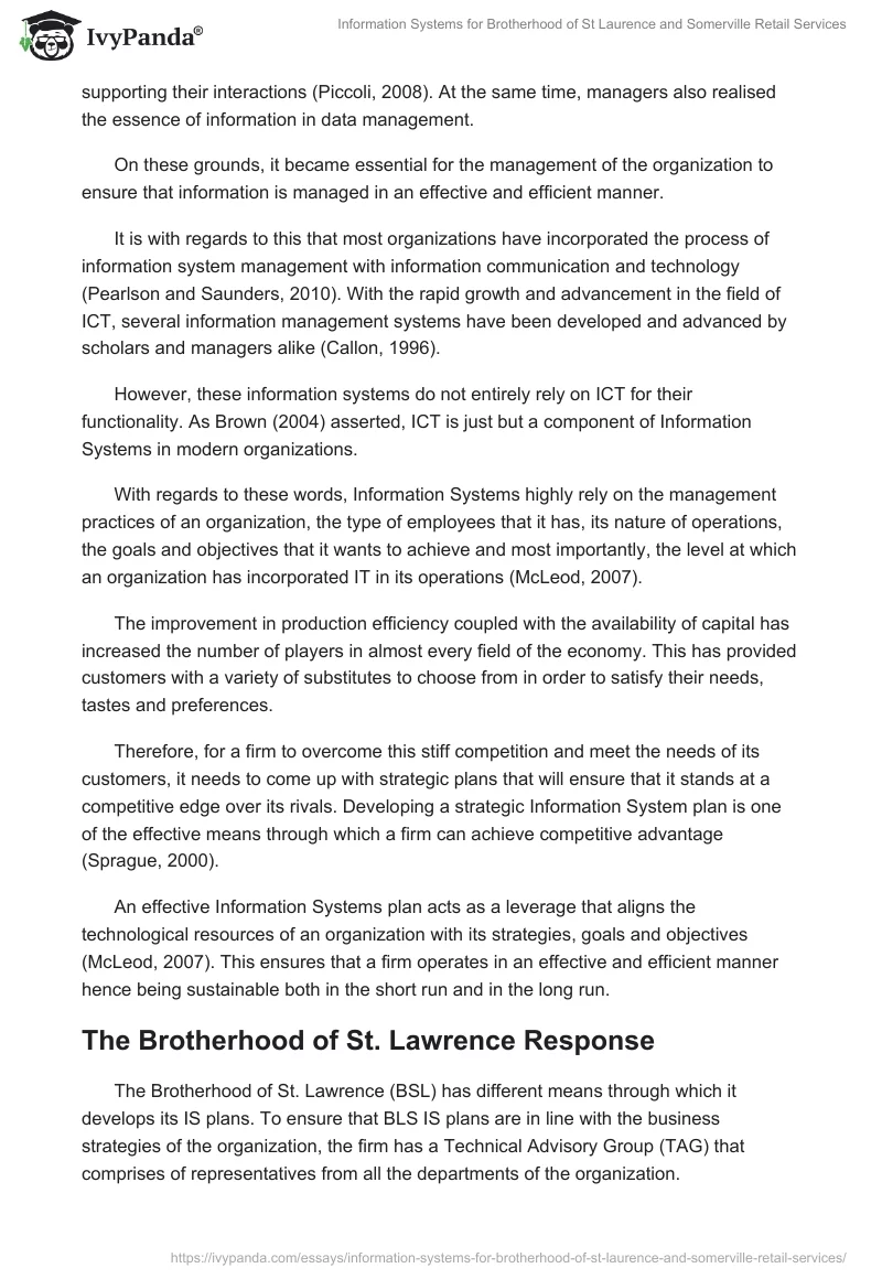 Information Systems for Brotherhood of St Laurence and Somerville Retail Services. Page 4