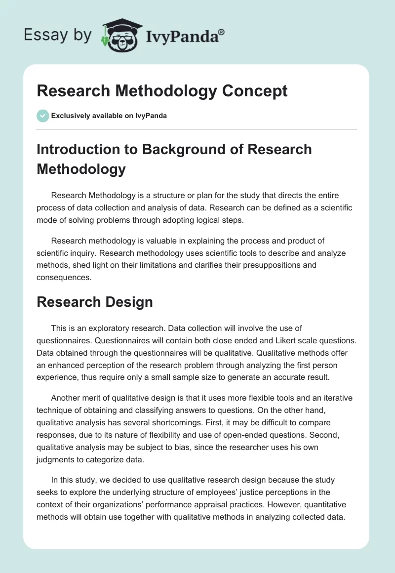 Research Methodology Concept 1105 Words Research Paper Example