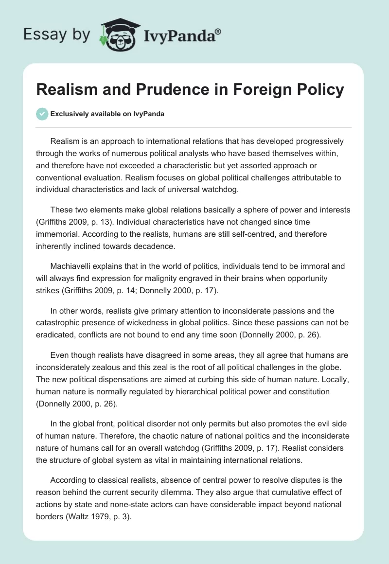 Realism and Prudence in Foreign Policy. Page 1
