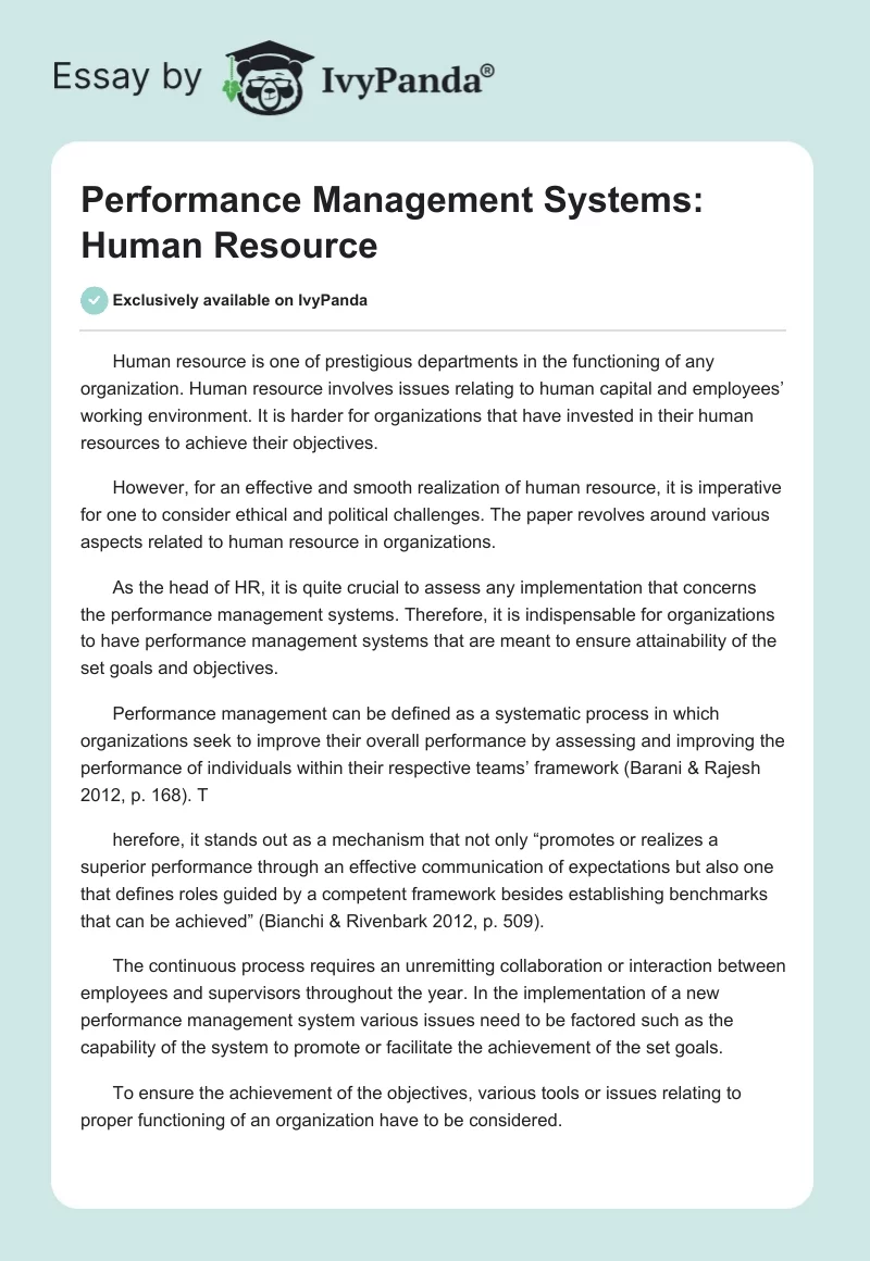 Performance Management Systems: Human Resource. Page 1