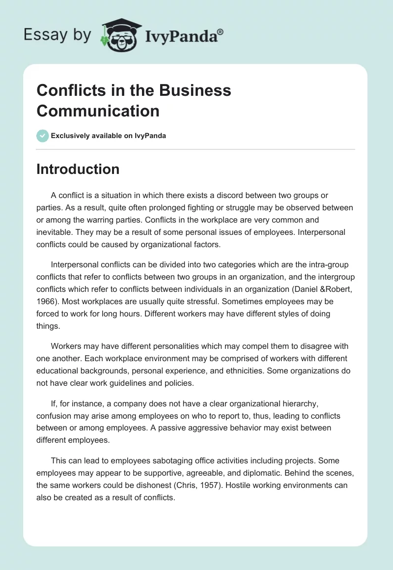 Conflicts in the Business Communication. Page 1