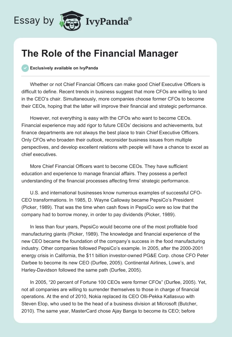 The Role of the Financial Manager. Page 1