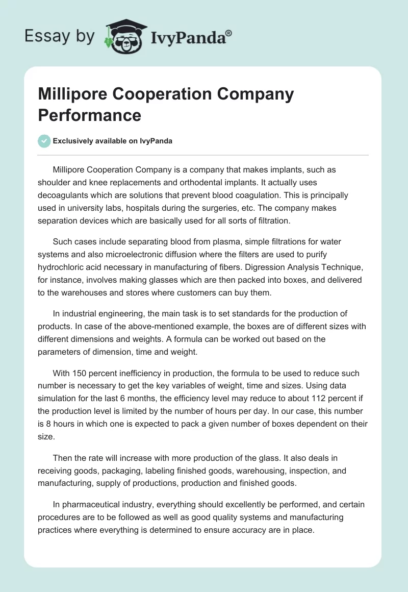 Millipore Cooperation Company Performance. Page 1