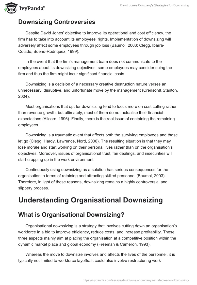 David Jones Company's Strategies for Downsizing. Page 3