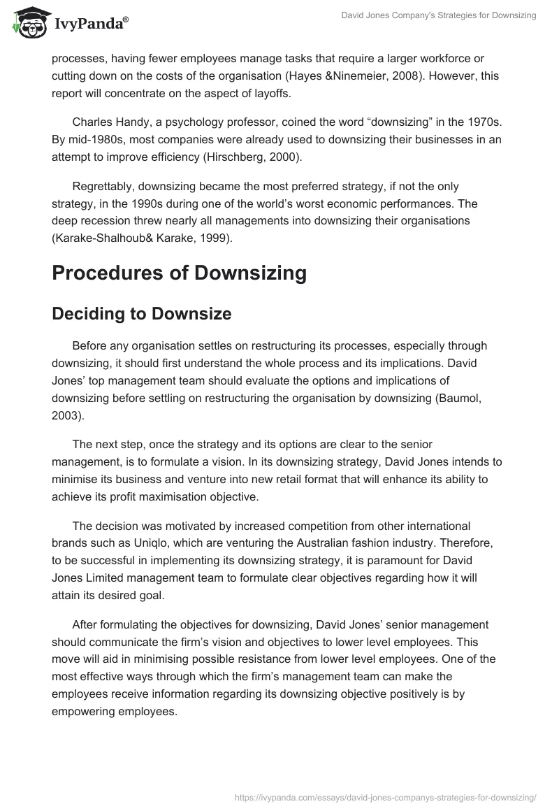 David Jones Company's Strategies for Downsizing. Page 4