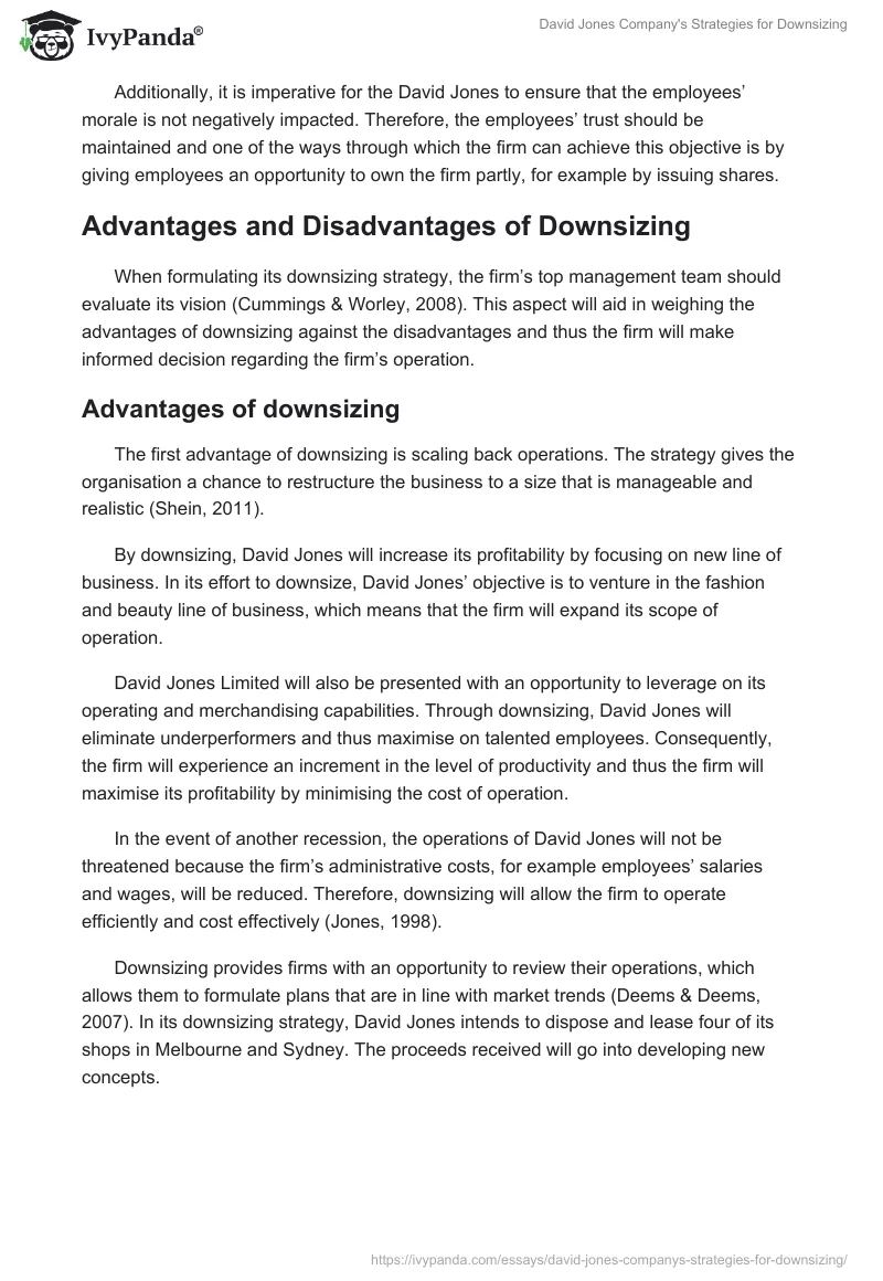 David Jones Company's Strategies for Downsizing. Page 5