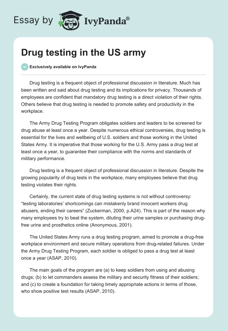 Drug Testing in the US Army. Page 1
