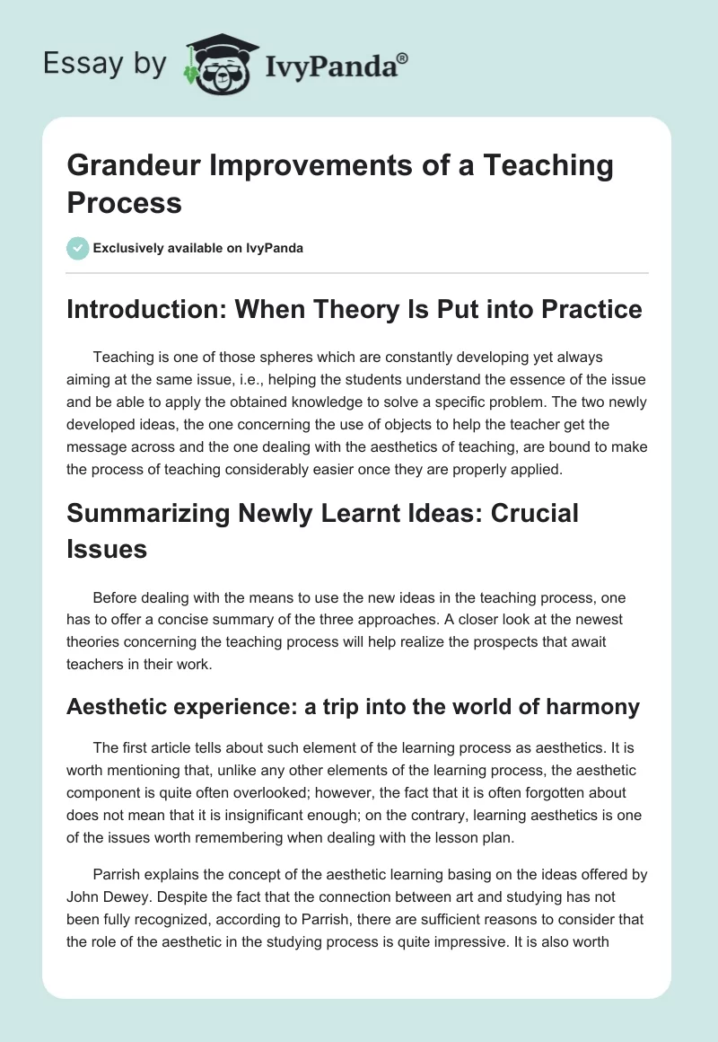 Grandeur Improvements of a Teaching Process. Page 1