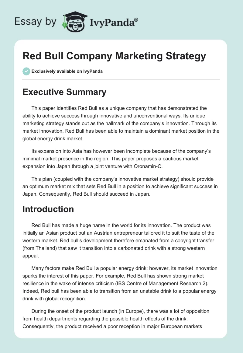 Red Bull Company Marketing Strategy. Page 1