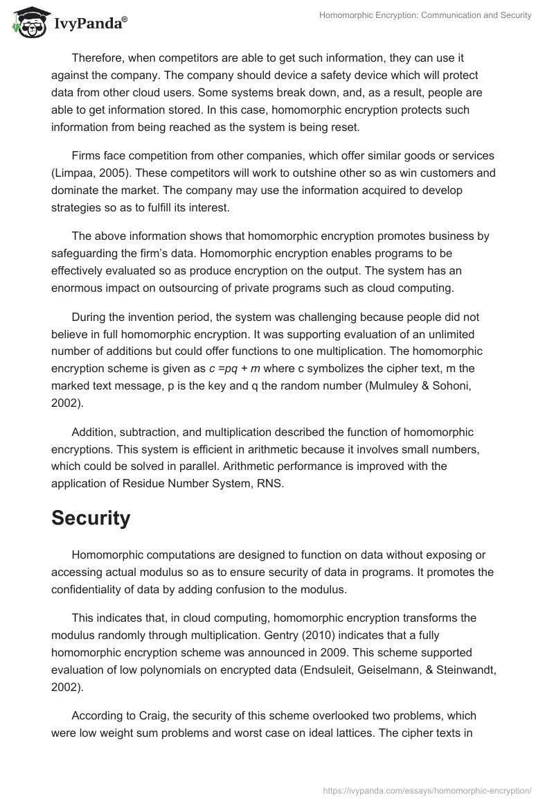 Homomorphic Encryption: Communication and Security. Page 2