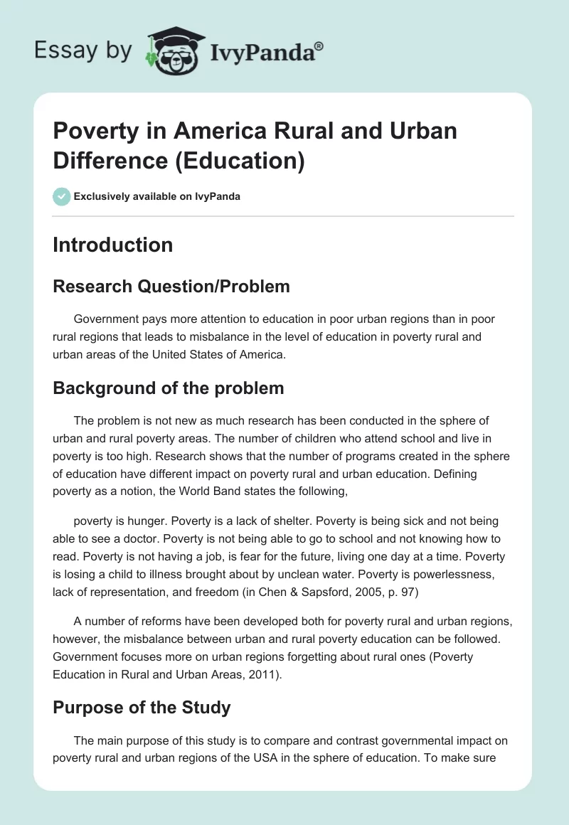 Poverty in America Rural and Urban Difference (Education). Page 1