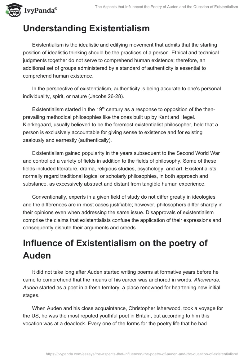 The Aspects that Influenced the Poetry of Auden and the Question of Existentialism. Page 2