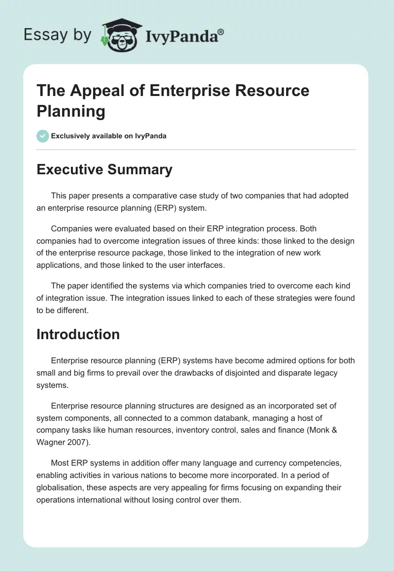 The Appeal of Enterprise Resource Planning. Page 1