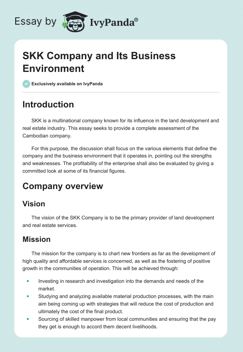 SKK Company and Its Business Environment. Page 1