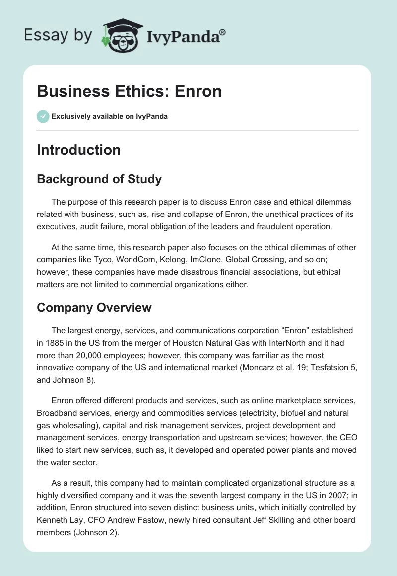 Business Ethics: Enron. Page 1