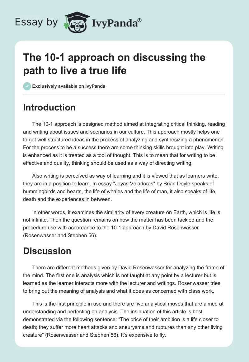 The 10-1 approach on discussing the path to live a true life. Page 1