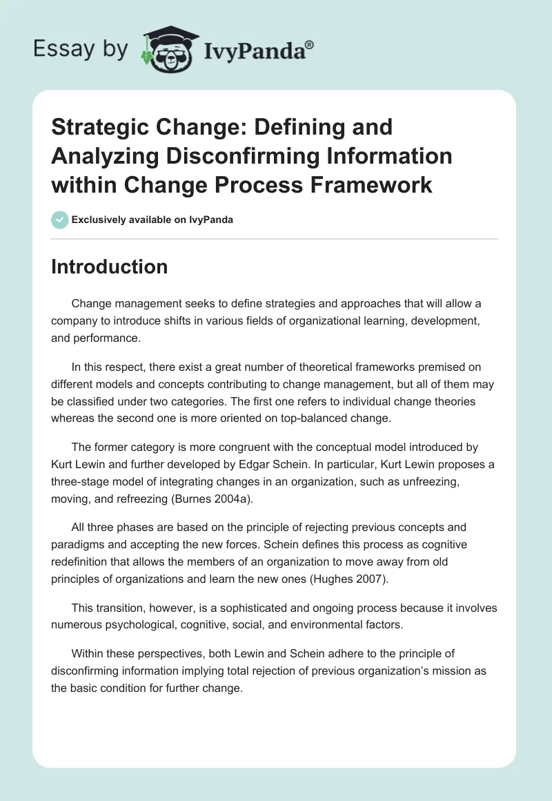 Strategic Change: Defining and Analyzing Disconfirming Information within Change Process Framework. Page 1