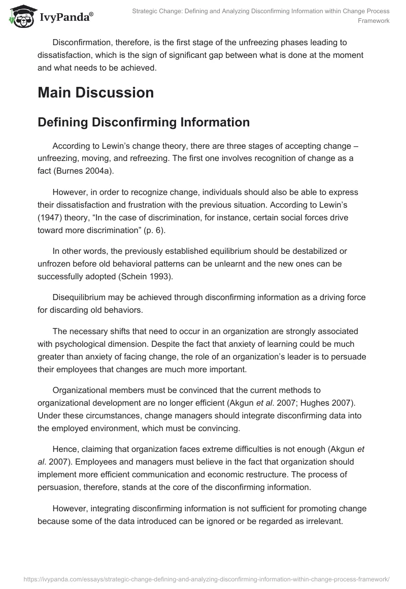 Strategic Change: Defining and Analyzing Disconfirming Information within Change Process Framework. Page 2