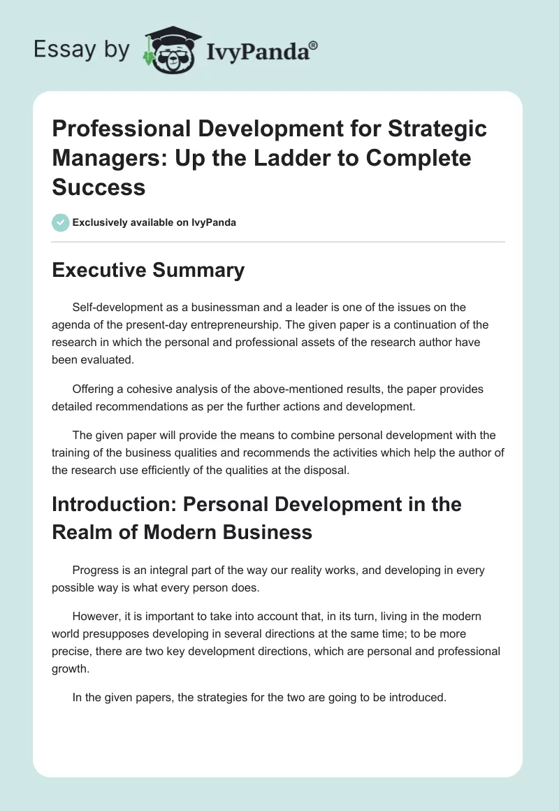 Professional Development for Strategic Managers: Up the Ladder to Complete Success. Page 1