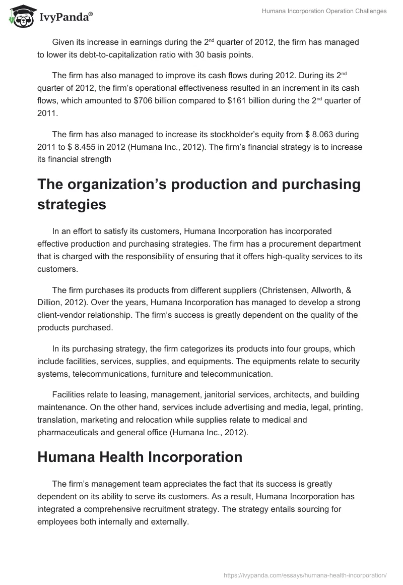 Humana Incorporation Operation Challenges. Page 3