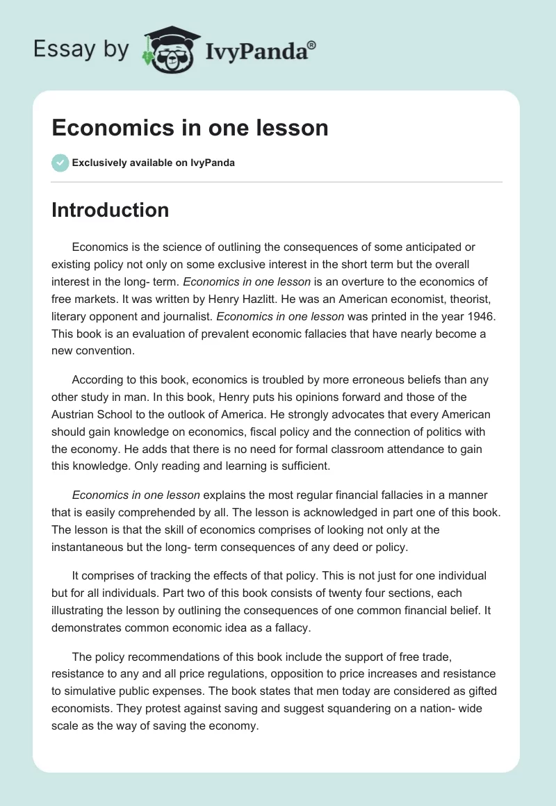 Economics in one lesson. Page 1