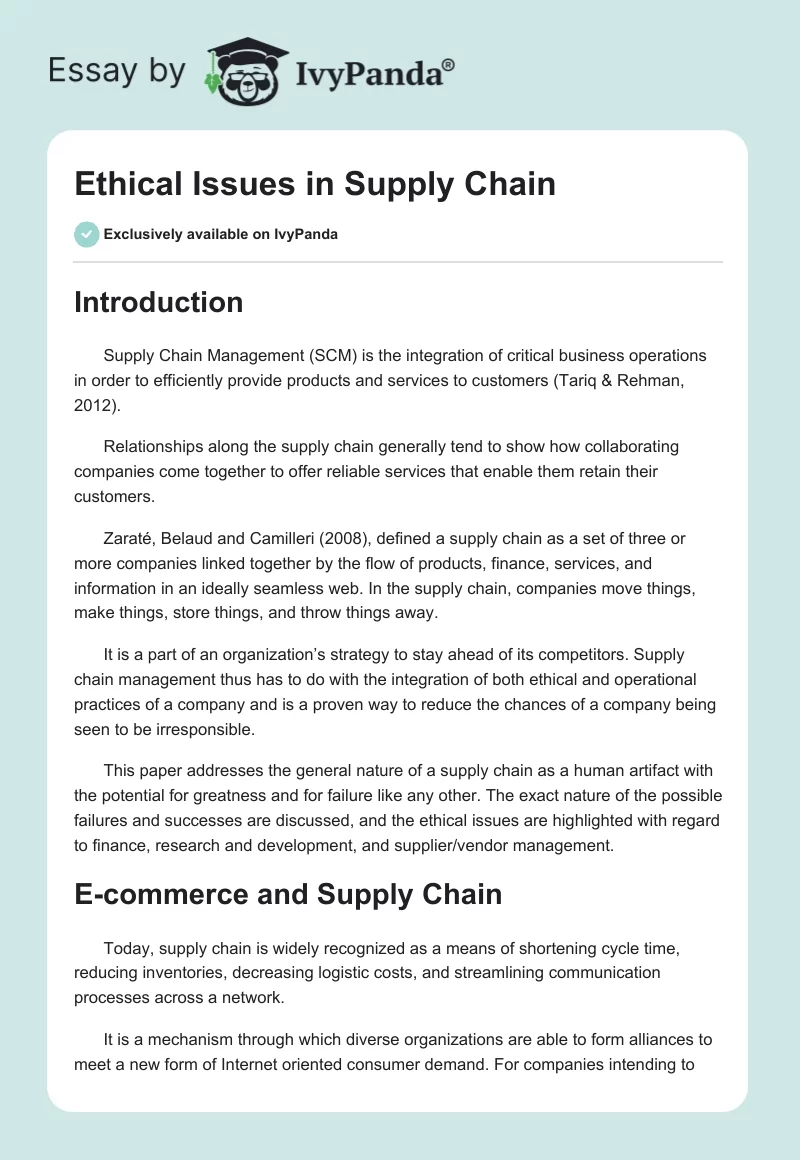 Ethical Issues in Supply Chain. Page 1