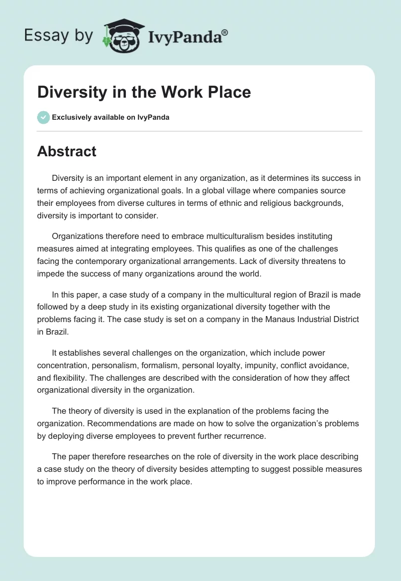 Diversity in the Work Place. Page 1